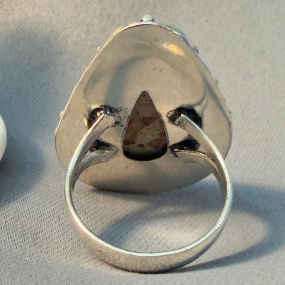 Jasper Ring Natural Stone Cabochon Silver Tone Statement Ring Size 10 - Picture 5 of 7